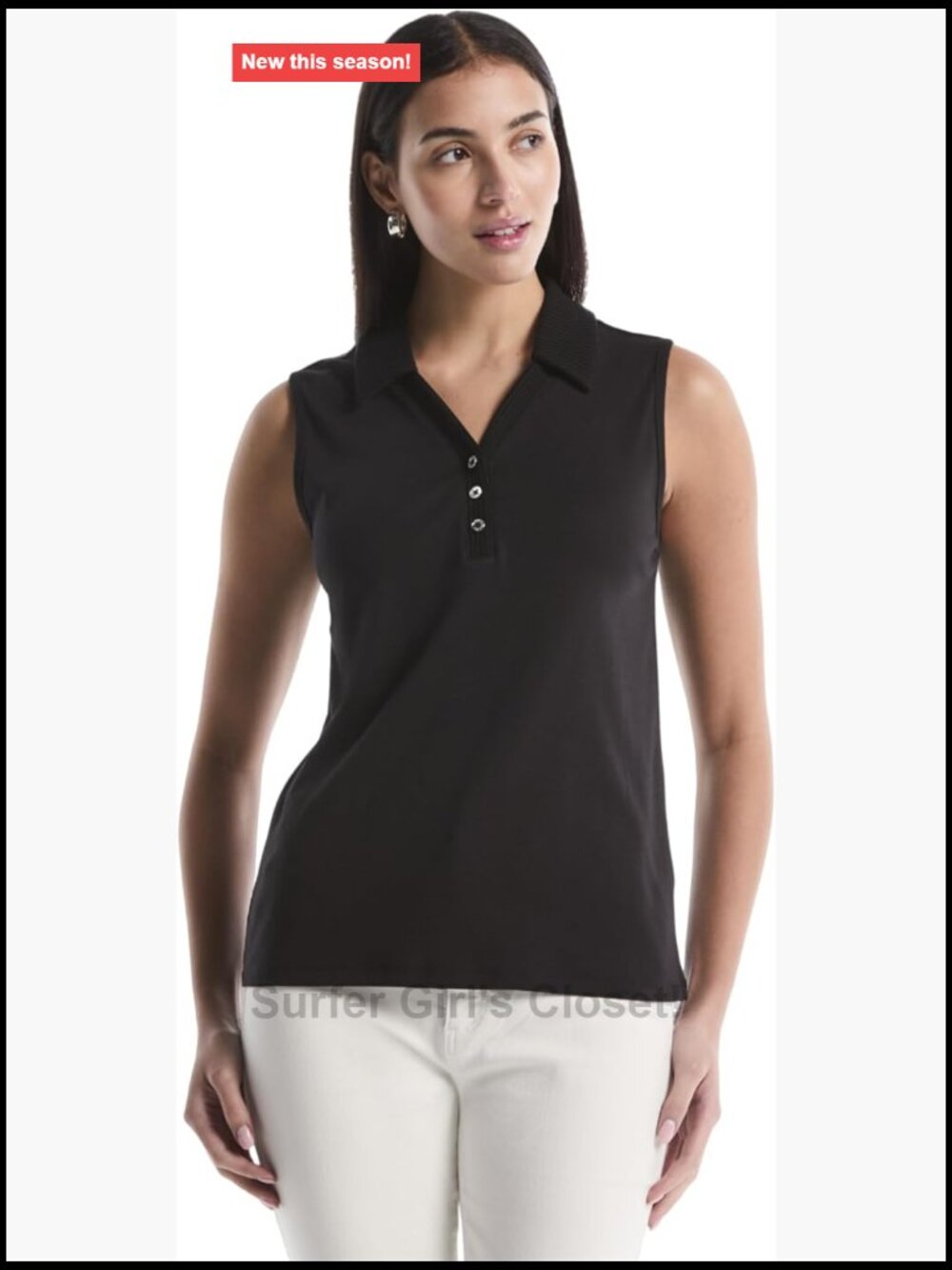 100% Cotton Rib Knit Sleeveless Polo Shirt with 3-Button Placket